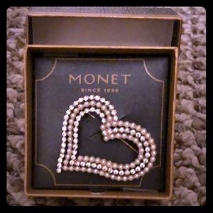 Money faux pearl and rhinestone pin